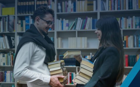 Graduate student accessing digital library materials