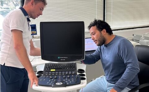 Student training on ultrasound machine in medical technology program