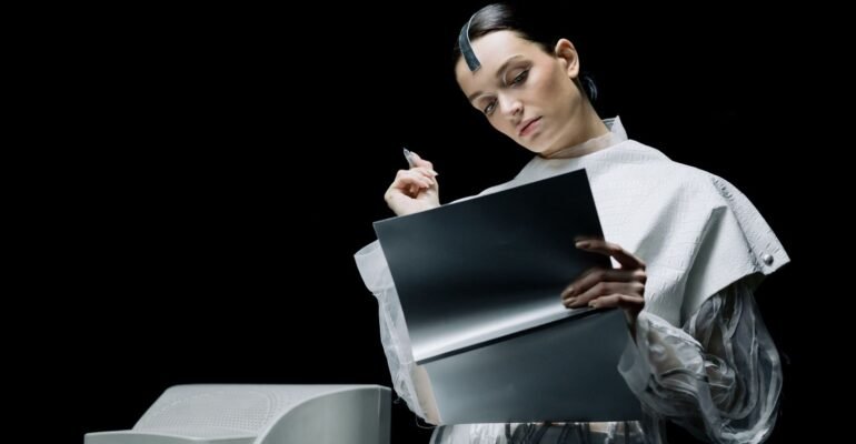 Profesional revisando datos con tecnología avanzada